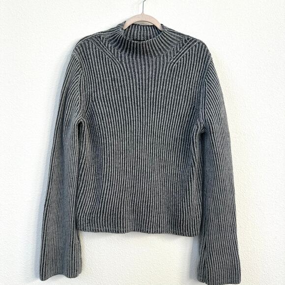 Banana Republic Ribbed Merino Wool Sweater Gray Mock Neck Minimalist Cozy Size S - Picture 1 of 6